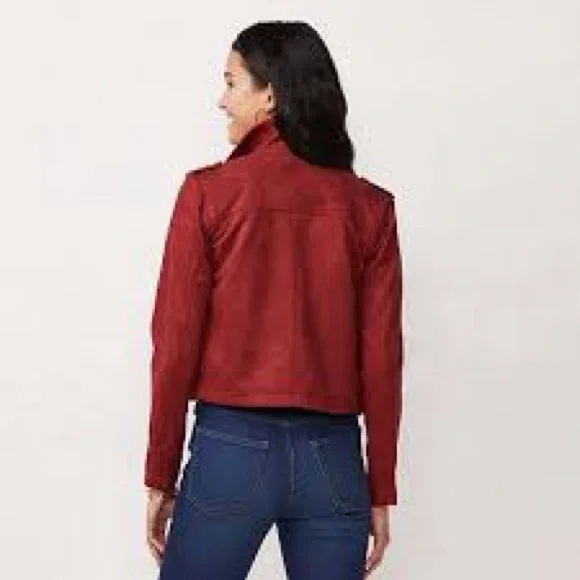 LC Lauren Conrad faux suede moto jacket in burgundy. - Picture 4 of 4